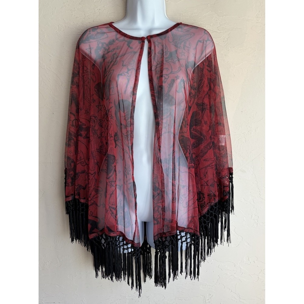 Kreepsville 666 Devil Sheer Mesh Fringe Bat Cape S-XL Romantic Goth Kimono Retro